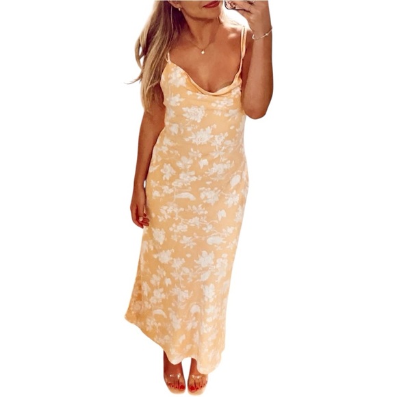 Abercrombie & Fitch Butter Yellow Floral Cowl Neck Slip Dress Fairycore Small - Picture 1 of 11